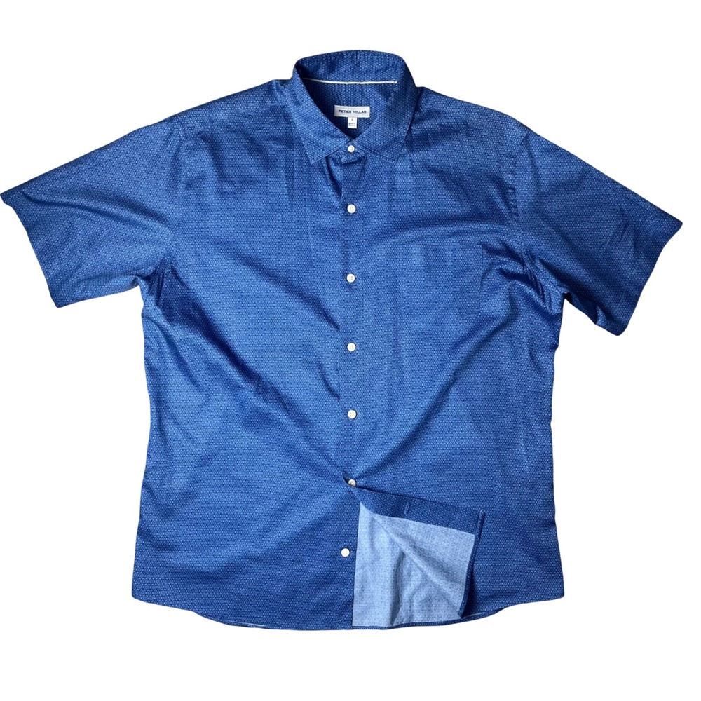Peter Millar Royal Blue Micro-Pattern Cotton Button-Down Shirt - Picture 3 of 9